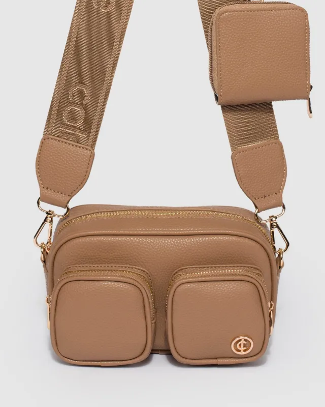 Caramel Amalia Double Pocket Crossbody Bag sold by Collete Hayman