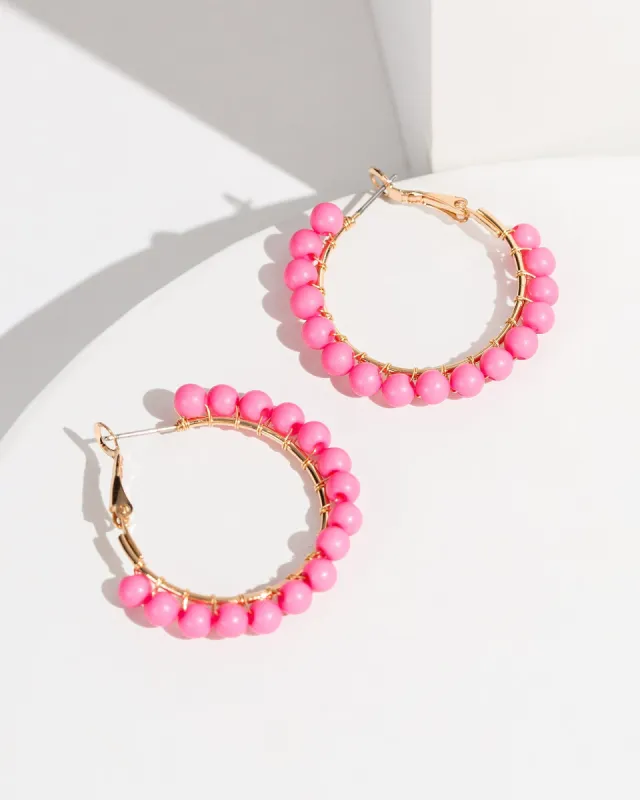Pink Beaded Hoop Earrings sold by Collete Hayman