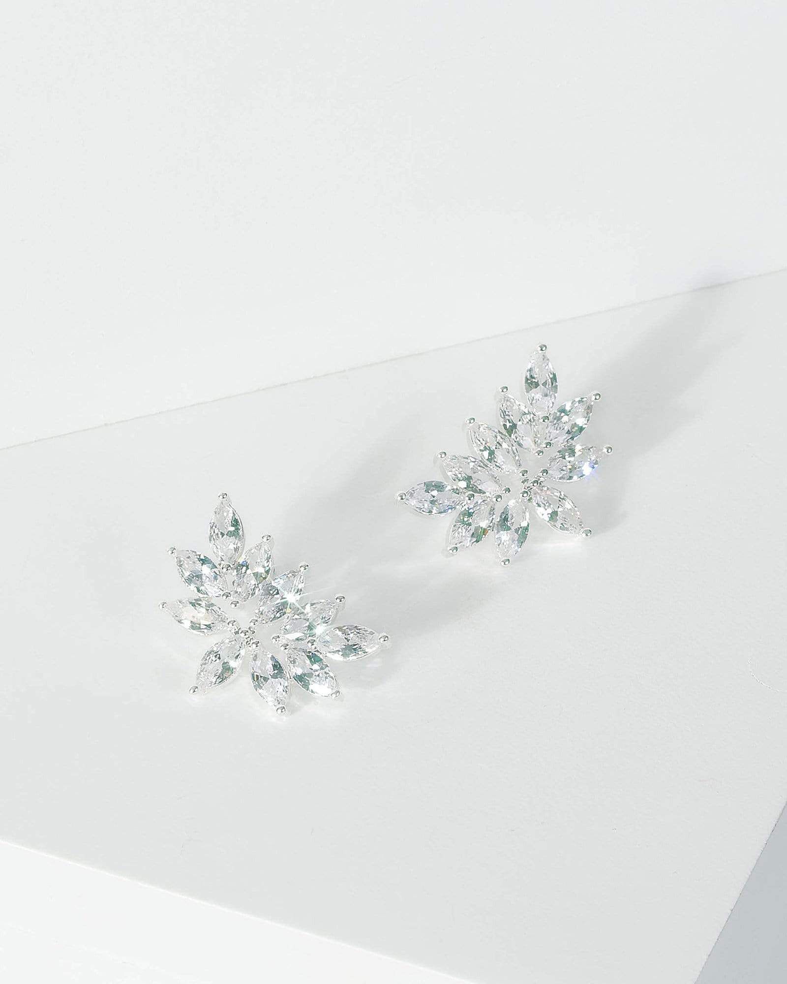Silver Cubic Zirconia Leaf Stud Earrings sold by Collete Hayman
