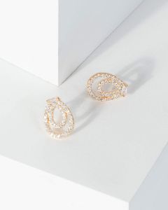 Gold Cubic Zirconia Teardrop Stud Earrings sold by Collete Hayman