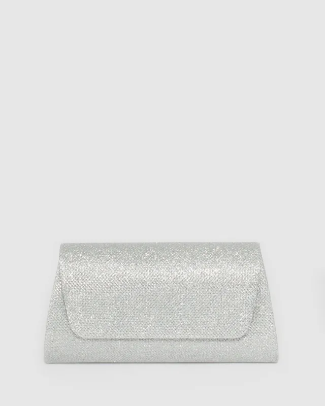 Silver Leaha Evening Clutch Bag sold by Collete Hayman