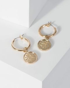 Gold Round Pendant Hoop Earrings sold by Collete Hayman