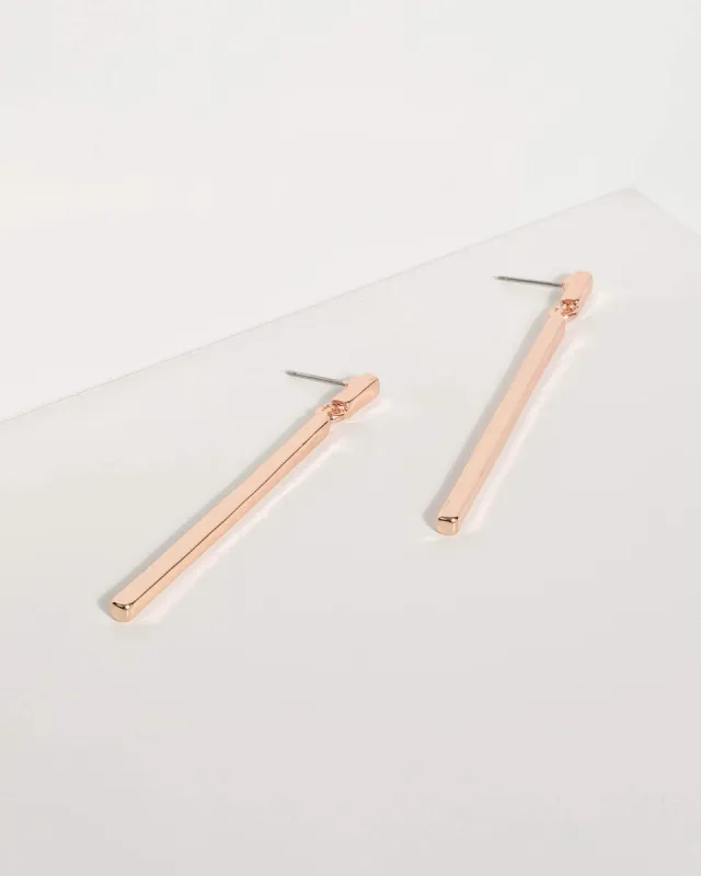 Rose Gold Metal Bar Drop Stud Earrings sold by Collete Hayman