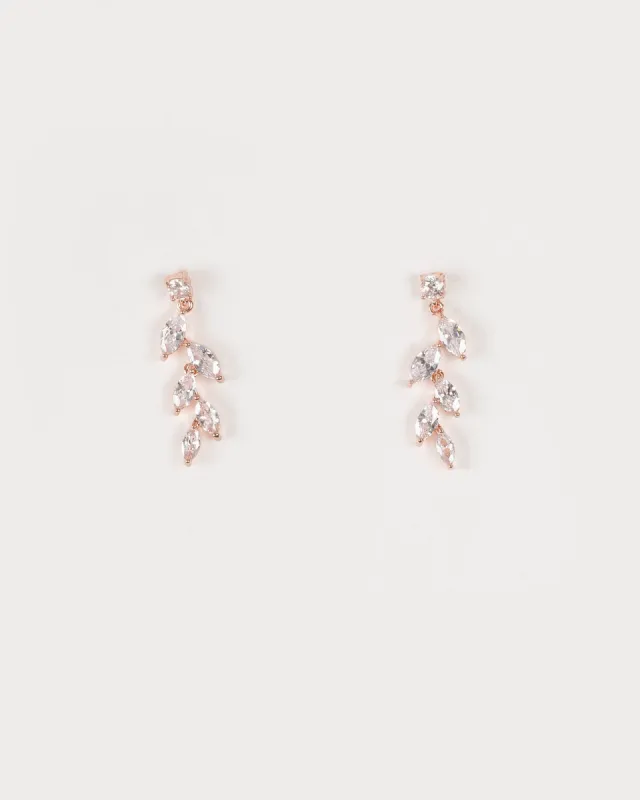 Rose Gold Plated Crystal Leaf Drop Earrings sold by Collete Hayman