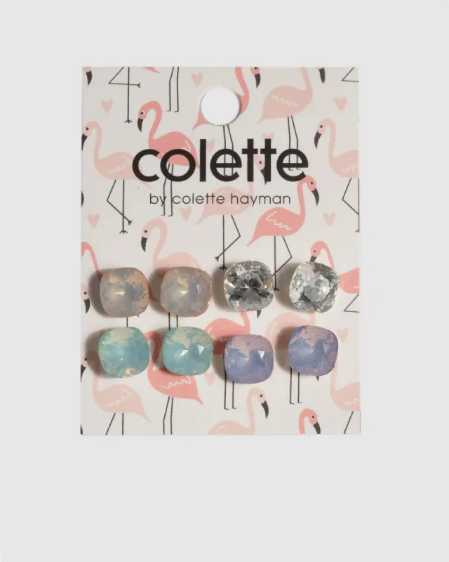 Gold Square Diamante Stud Earrings sold by Collete Hayman