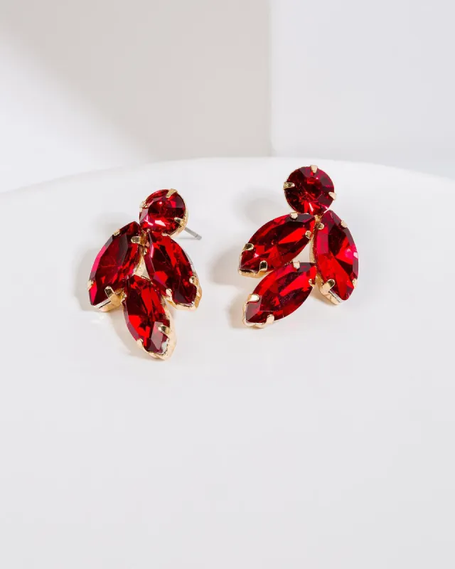 Red Stone Leaf Dangle Stud Earrings sold by Collete Hayman