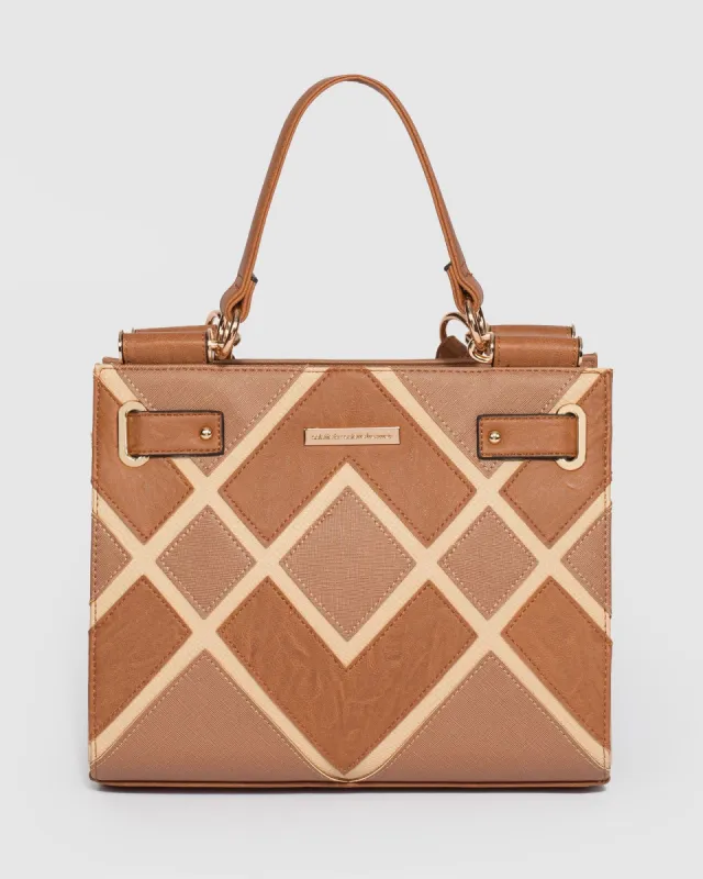 Tan Stephanie Diamond Square Tote Bag sold by Collete Hayman