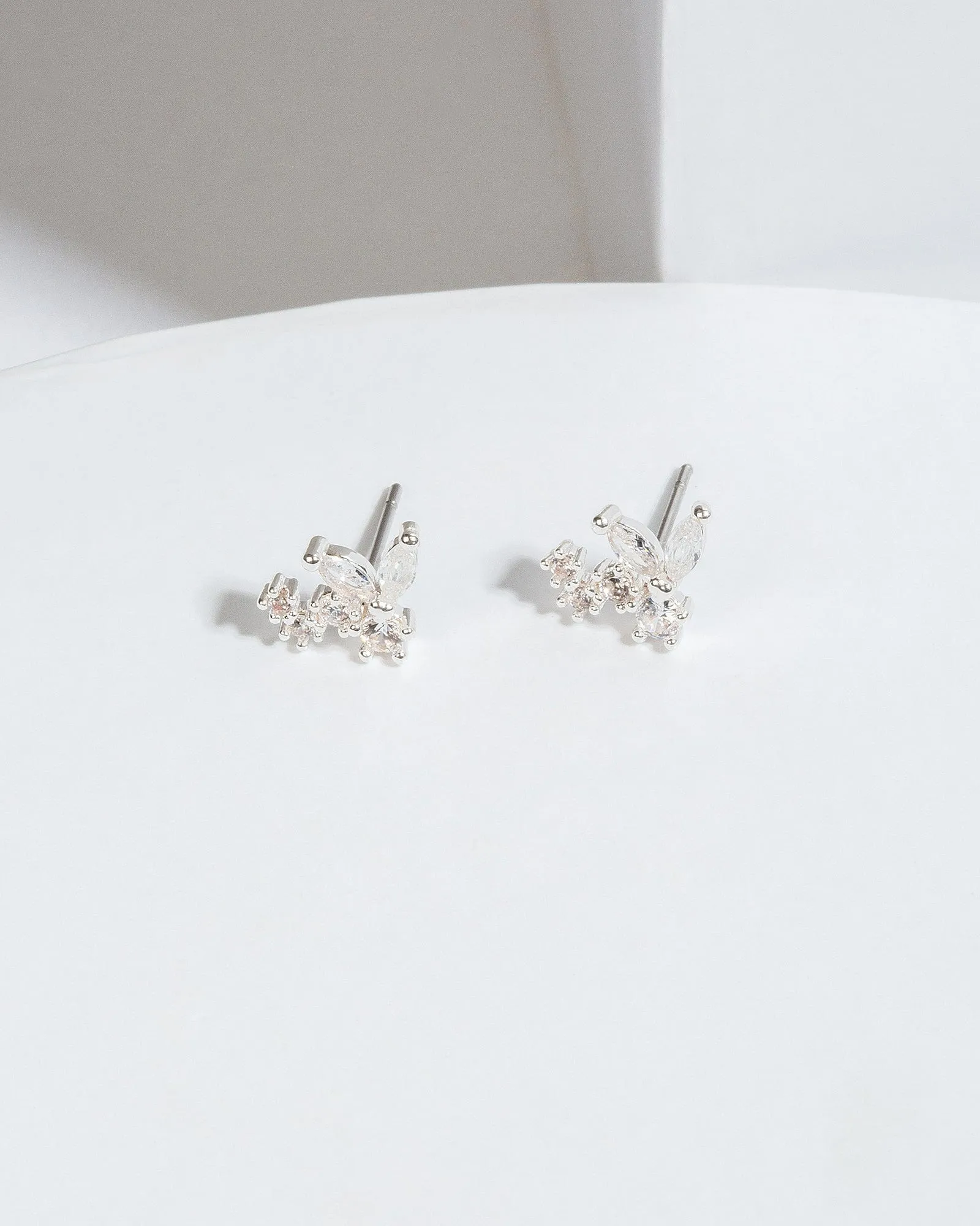Silver Cubic Zirconia Crystal Petal Stud Earrings sold by Collete Hayman