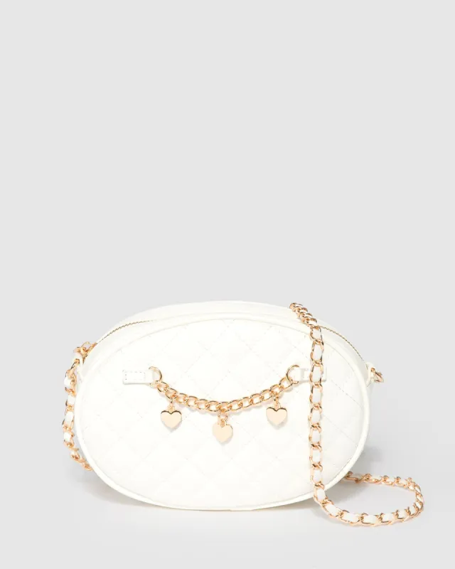 White Lilly Quilted Chain Crossbody Bag sold by Collete Hayman