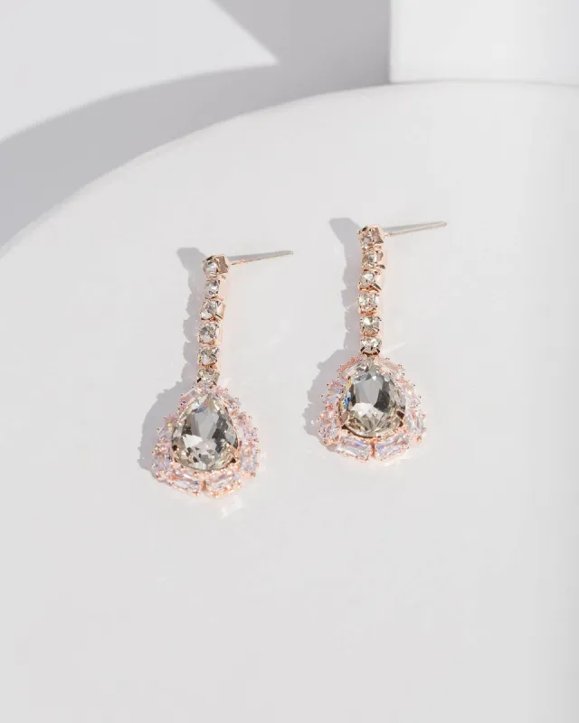 Rose Gold Long Crystal Teardrop Earrings sold by Collete Hayman