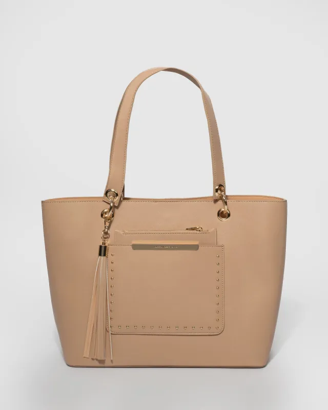 Taupe Tia Pocket Tote Bag sold by Collete Hayman