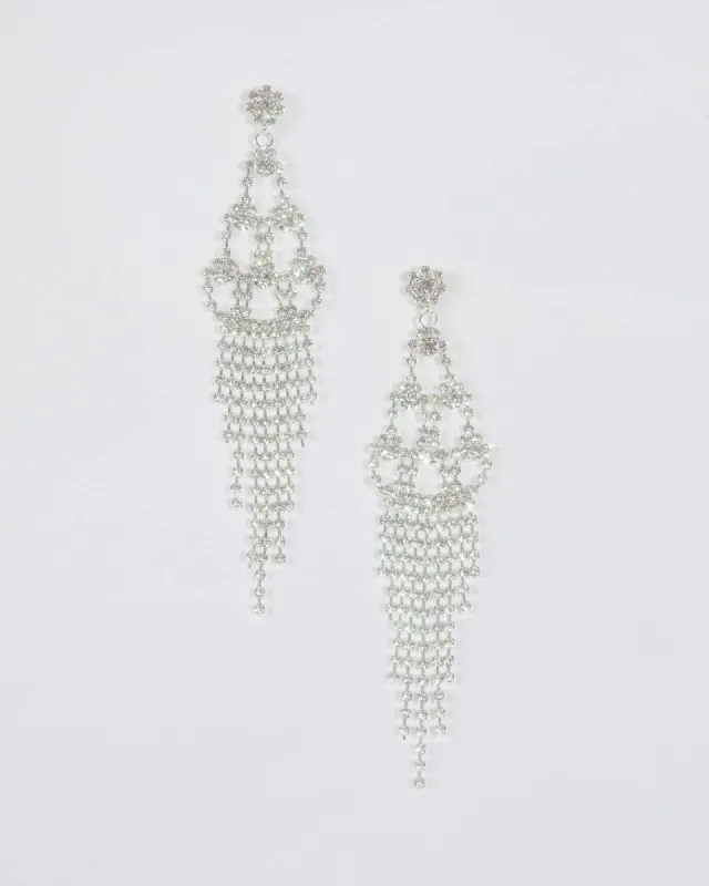 Silver Diamante Chain Tiered Statement Earrings sold by Collete Hayman