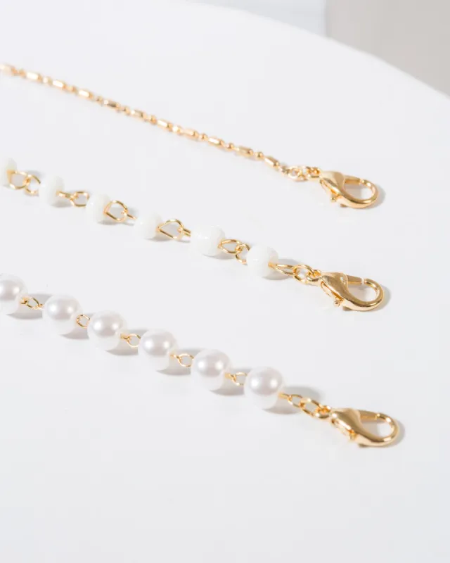 White Layered Pearly Beaded Chain Bracelet Pack sold by Collete Hayman