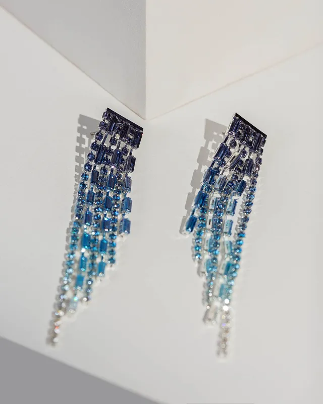 Blue Crystal Asymmetrical Drop Earrings sold by Collete Hayman