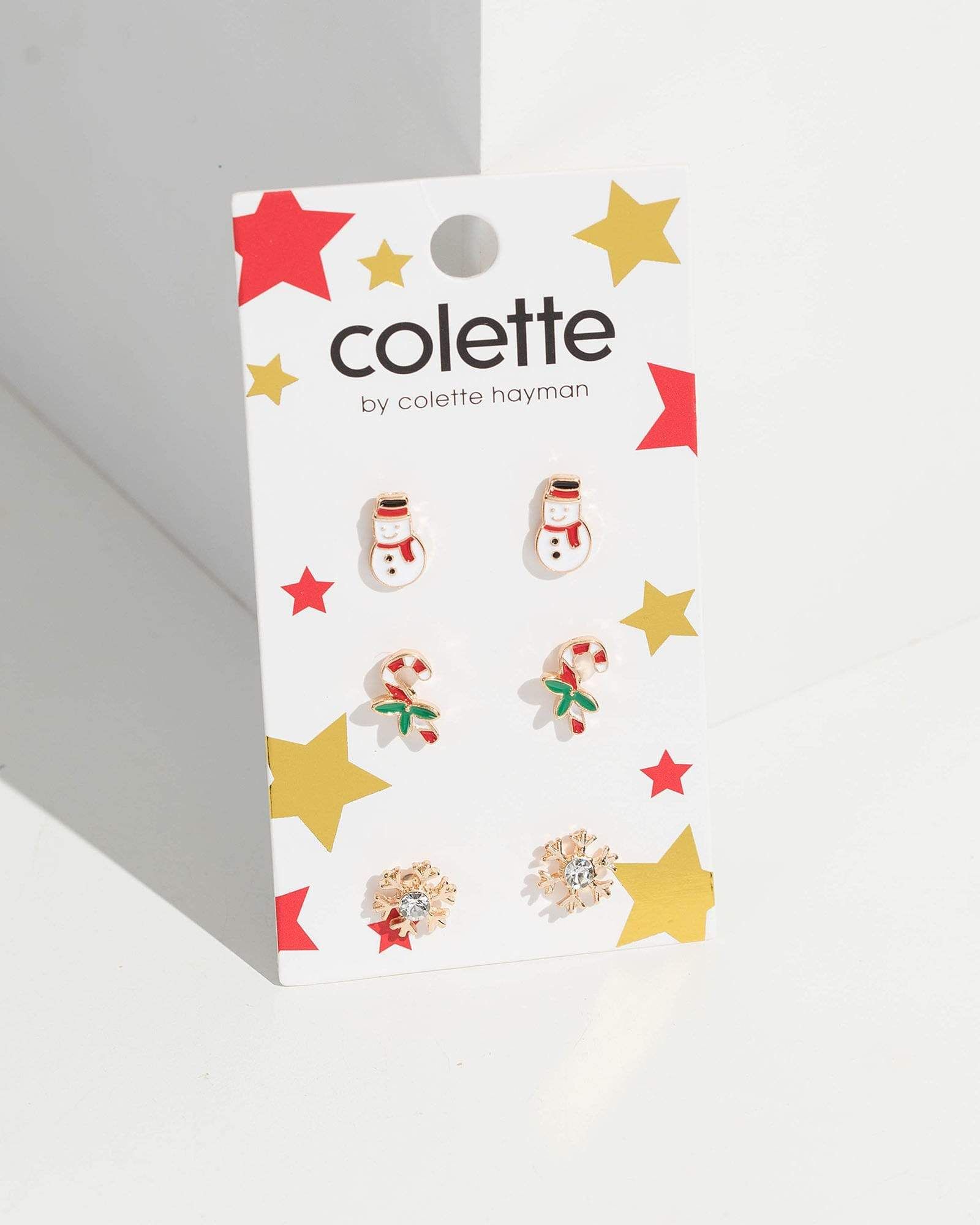 3 Pack Snowman And Candy Cane Stud Earrings sold by Collete Hayman