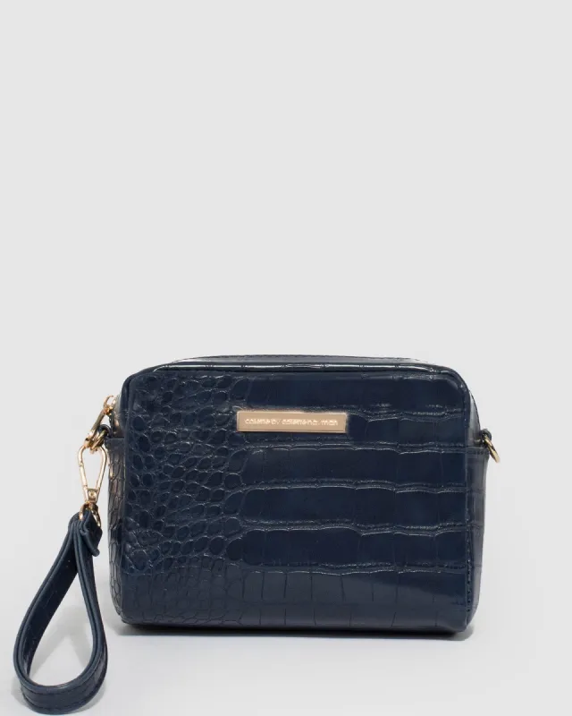 Suri Croc Navy Crossbody Bag sold by Collete Hayman