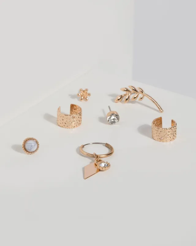 Gold Leaf and Half Hoop Earring Set sold by Collete Hayman
