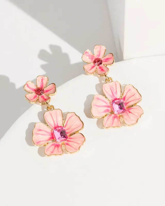 Pink Enamel Flower Crystal Earrings sold by Collete Hayman