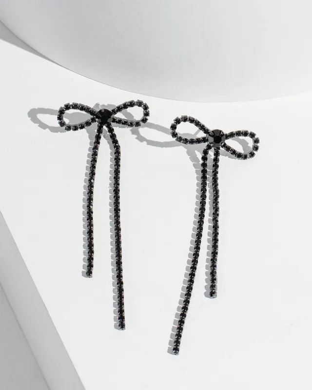 Black Crystal Bow Cup Chain Earrings sold by Collete Hayman
