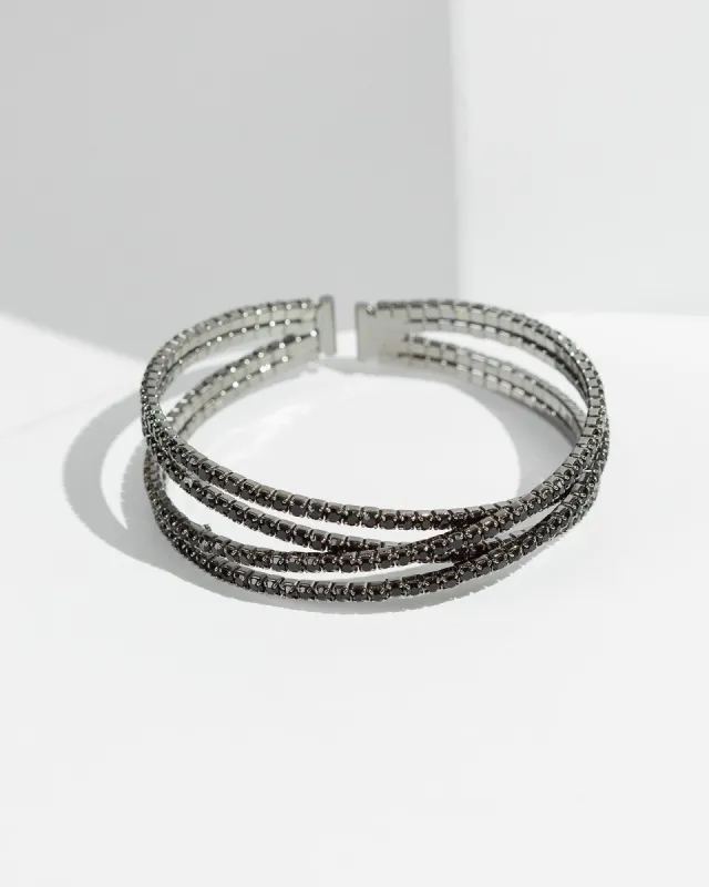 Black Crystal Cross Over Cuff Bracelet sold by Collete Hayman