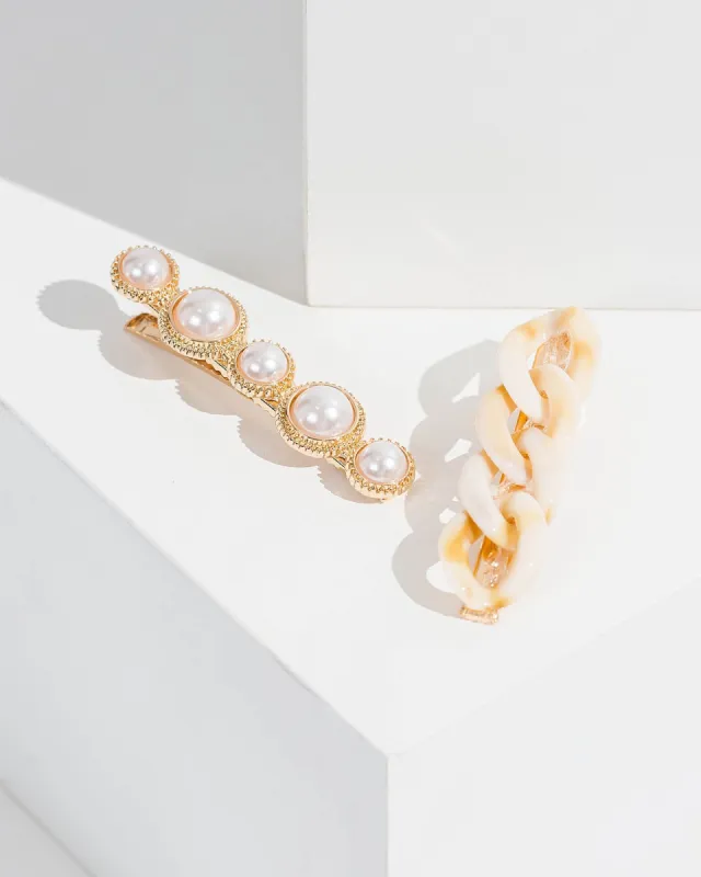 Multi Colour 2 Pack Link And Pearl Detail Hair Slides sold by Collete Hayman