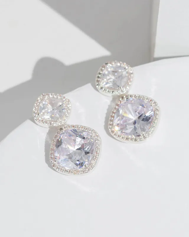 Crystal Cubic Zirconia Double Drop Square Earrings sold by Collete Hayman