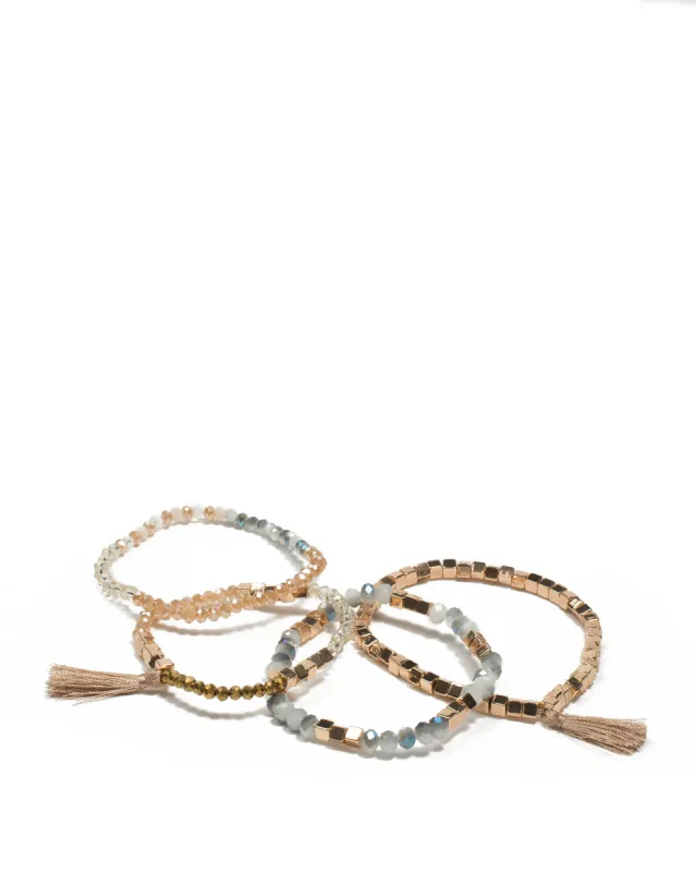Multi Colour Gold Tone Beaded Stretch Bracelet Pack sold by Collete Hayman