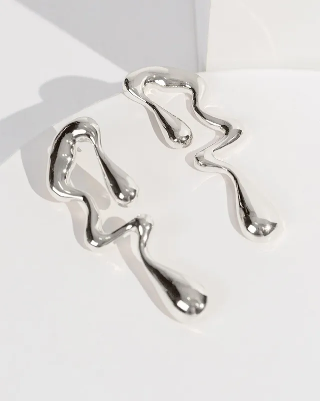 Silver Chunky Abstract Drooping Stud Earrings sold by Collete Hayman