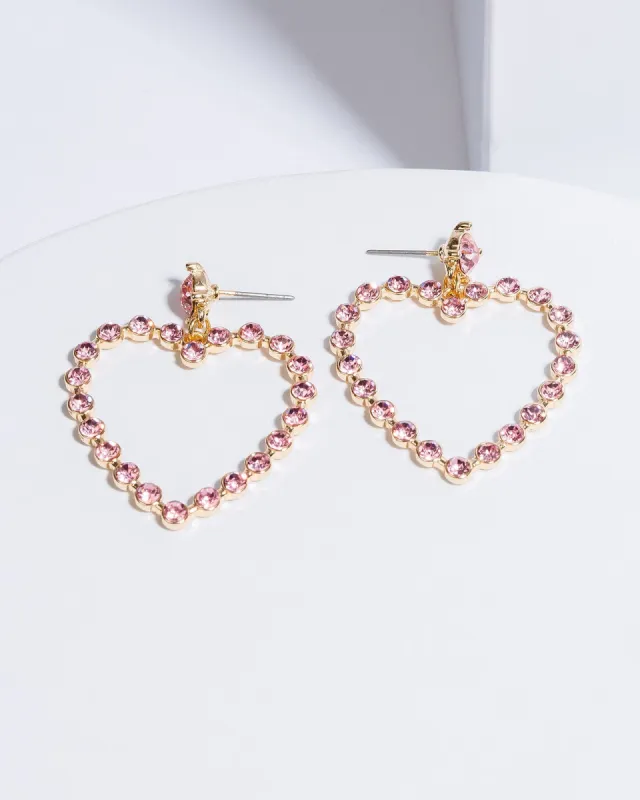 Pink Multi Crystal Love Heart Drop Earrings sold by Collete Hayman