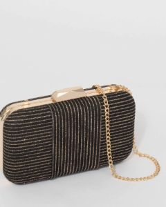 Black And Gold Juno Hardcase Clutch Bag sold by Collete Hayman