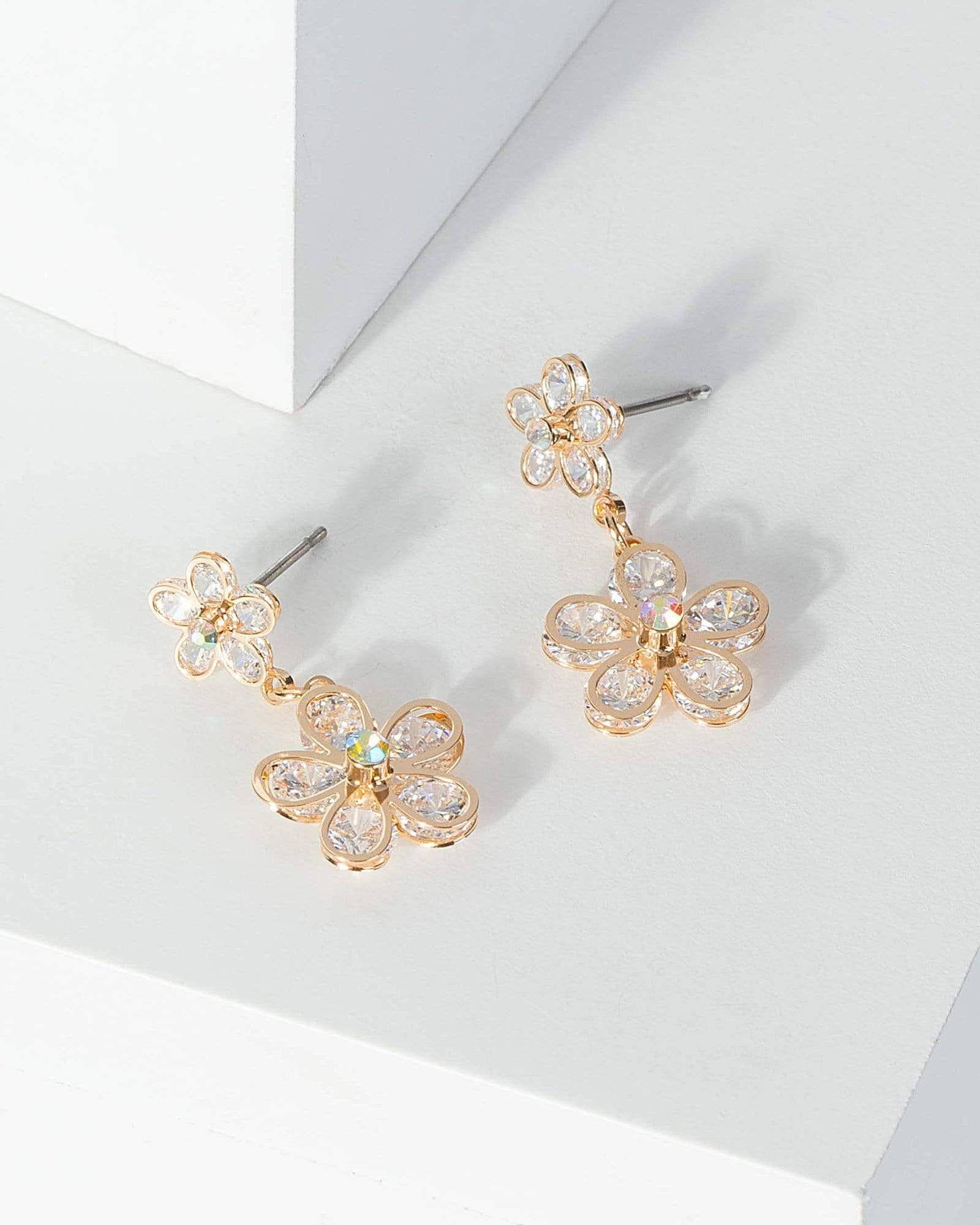 Gold Crystal Flower Earrings sold by Collete Hayman