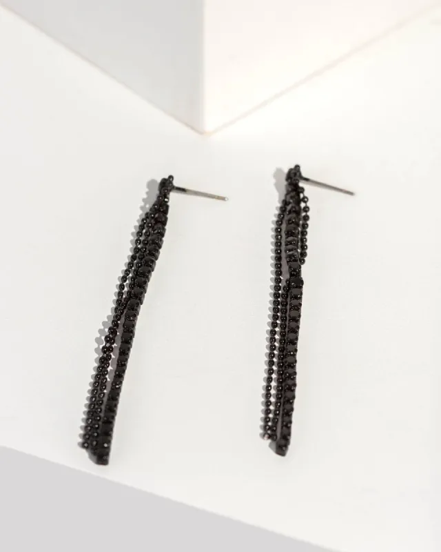 Black Crystal Tassel Chain Earrings sold by Collete Hayman