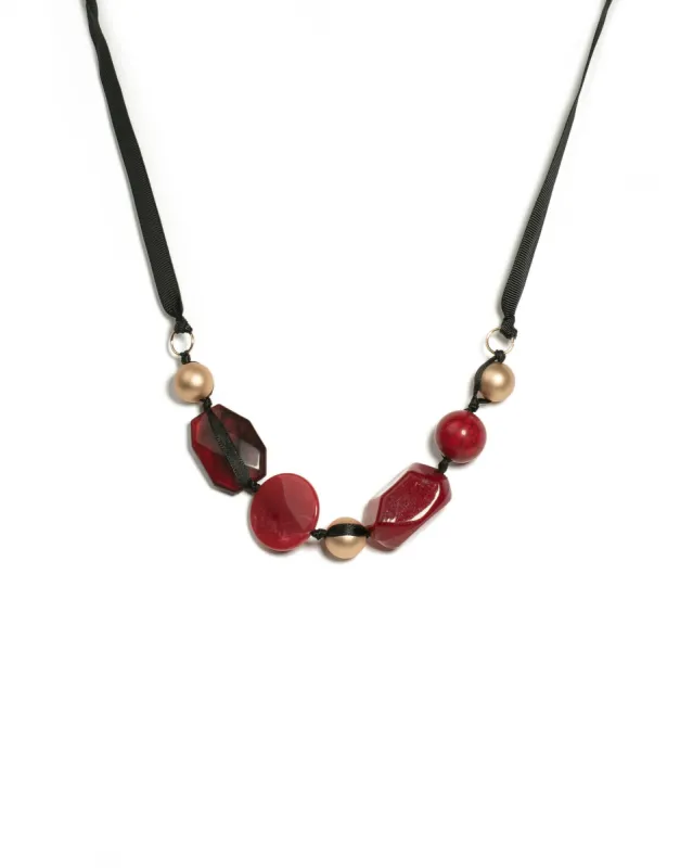 Multi Colour Mixed Acrylic Stone On Ribbon Necklace sold by Collete Hayman