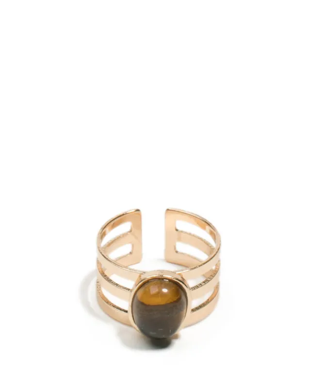 Gold Tone Multi Row Stone Ring - Large sold by Collete Hayman