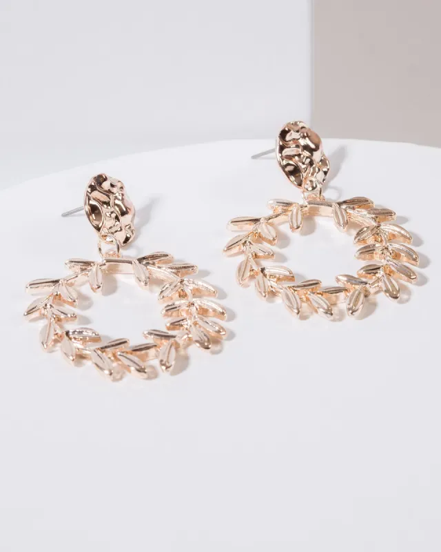 Rose Gold Leaf Hoop Statement Earrings sold by Collete Hayman