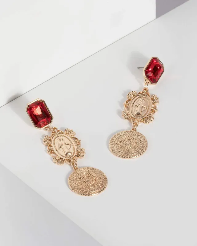 Gold Medallion Statement Drop Earrings sold by Collete Hayman