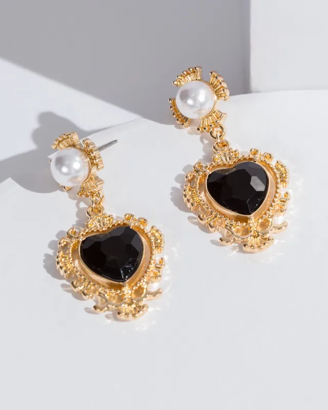 Gold Heart And Pearl Drop Earrings sold by Collete Hayman