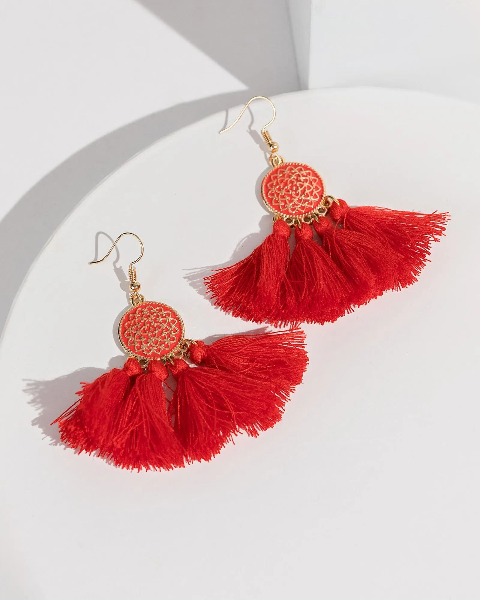 Red Pave Pendant Tassel Earrings sold by Collete Hayman