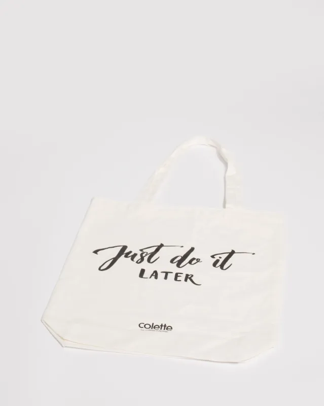 Ivory Just Do It Later Tote Bag sold by Collete Hayman
