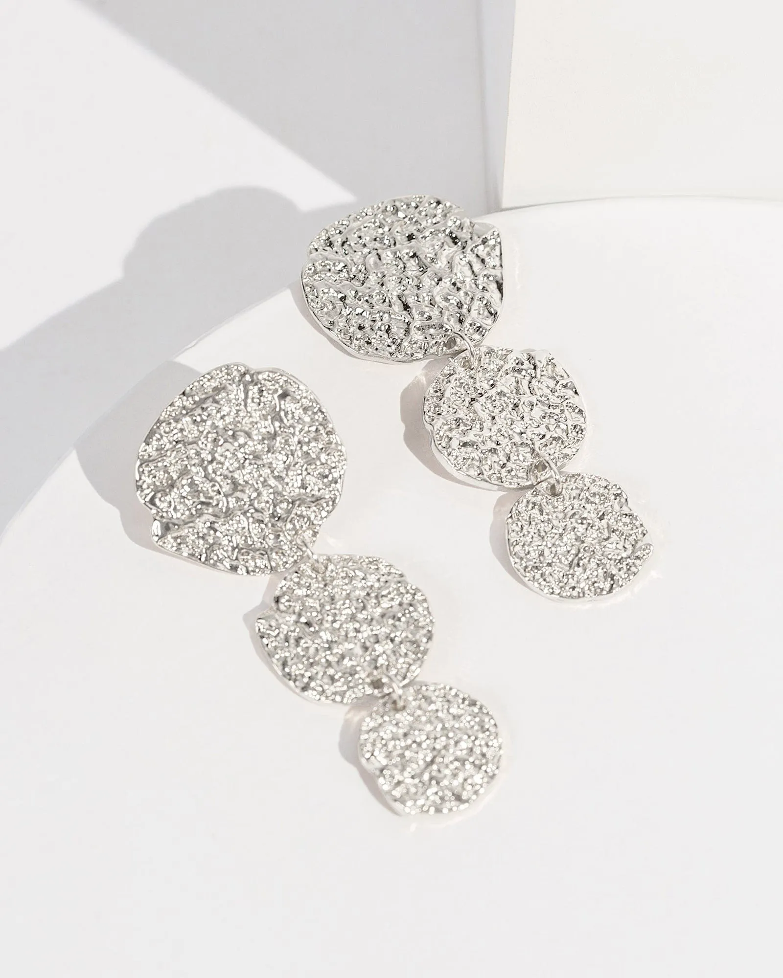 Silver Textured Flat Circle Drop Earrings sold by Collete Hayman