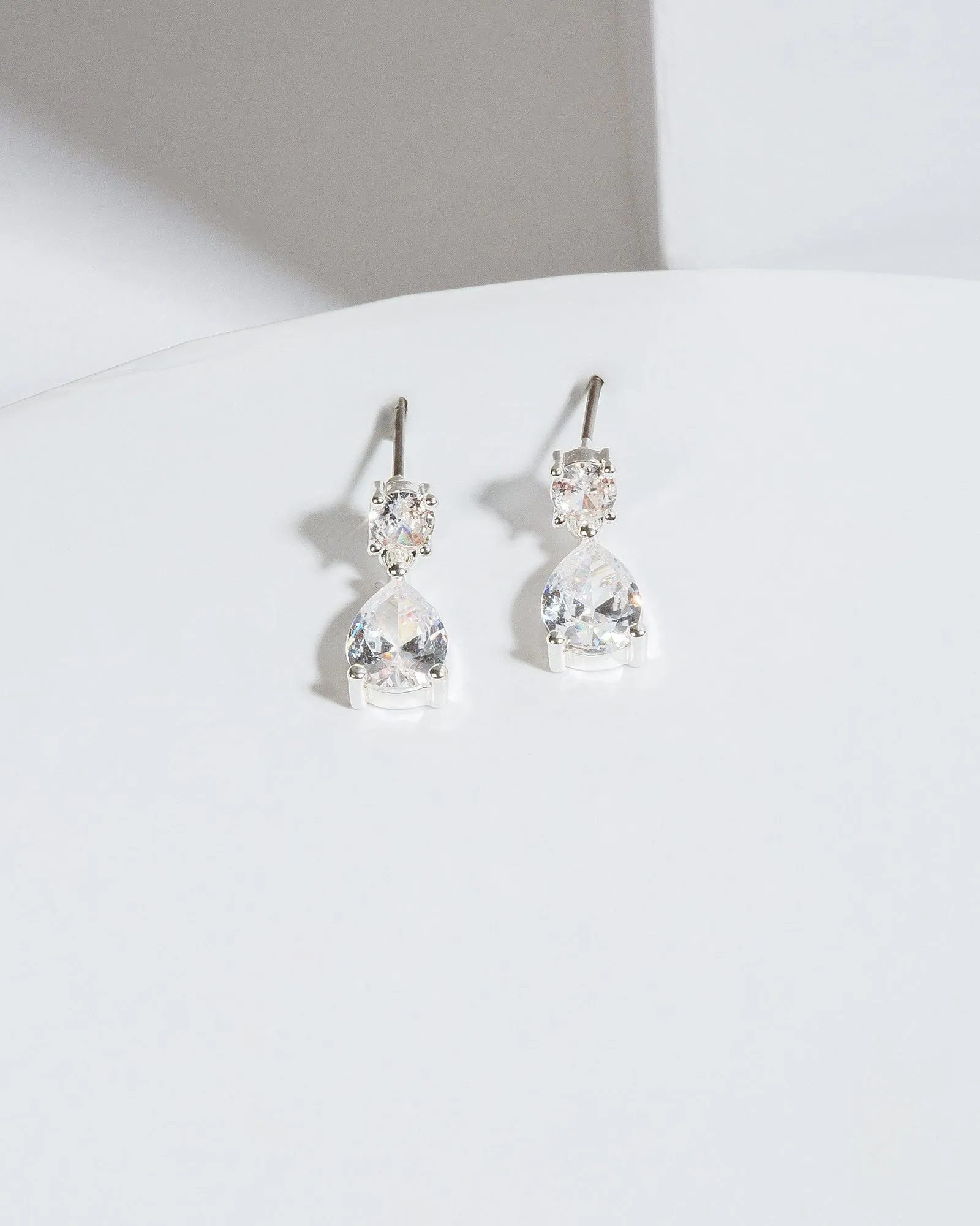 Silver Cubic Zirconia Hanging Teardrop Stud Earrings sold by Collete Hayman