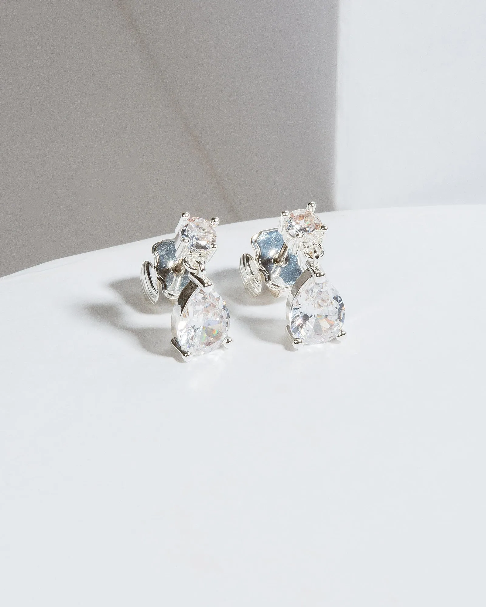 Silver Cubic Zirconia Hanging Teardrop Stud Earrings sold by Collete Hayman product image thumbnail 2