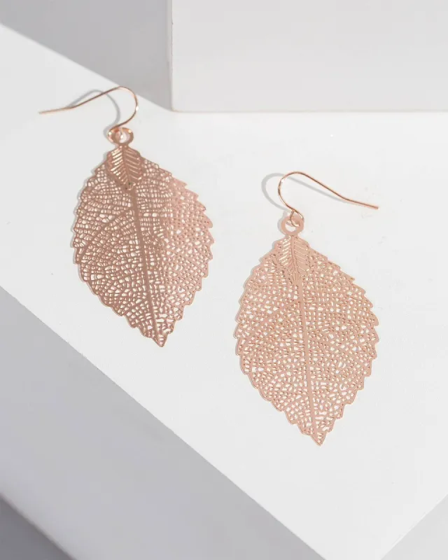 Rose Gold Filigree Leaf Drop Earrings sold by Collete Hayman