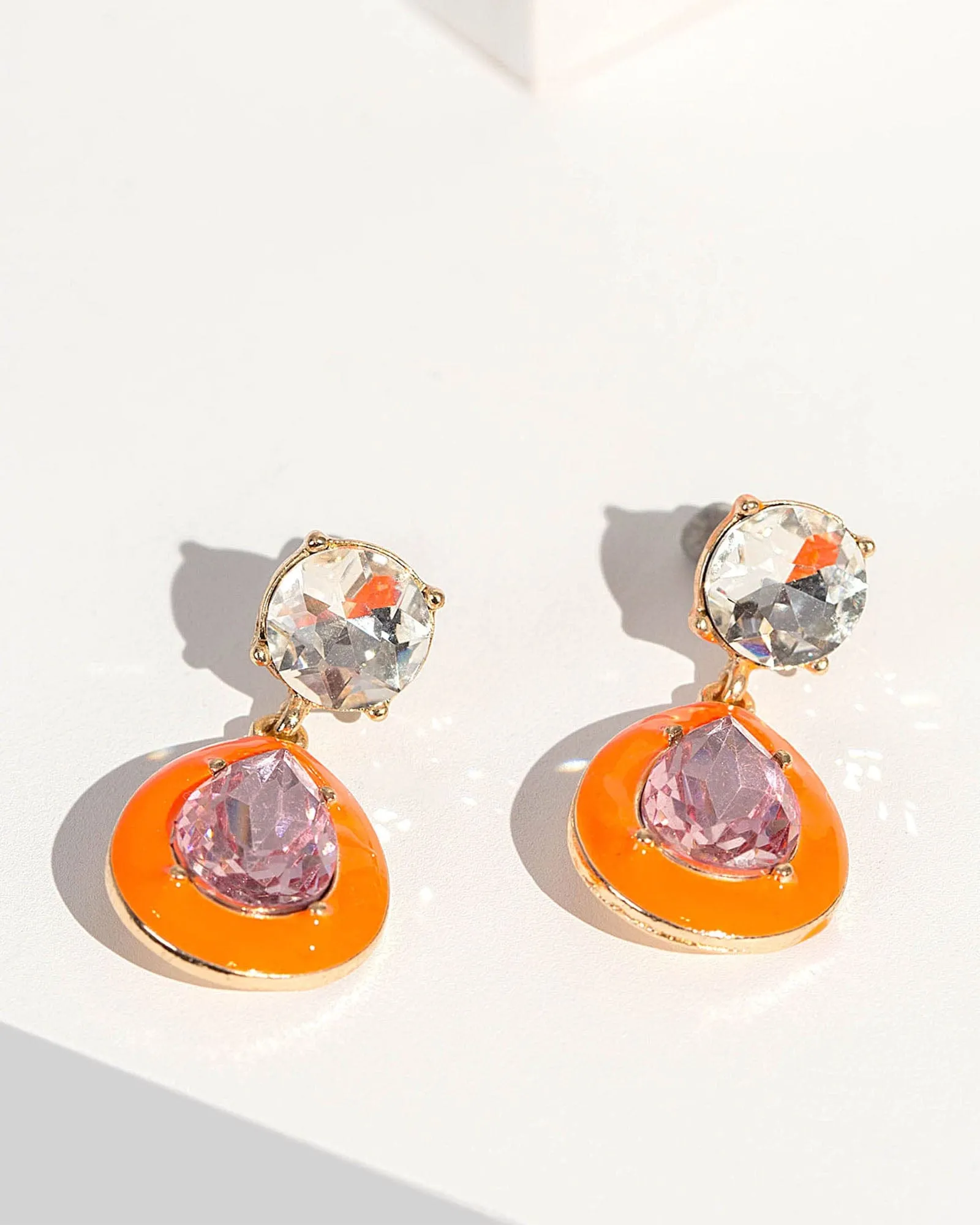 Orange Crystal Enamel Tear Drop Earrings sold by Collete Hayman