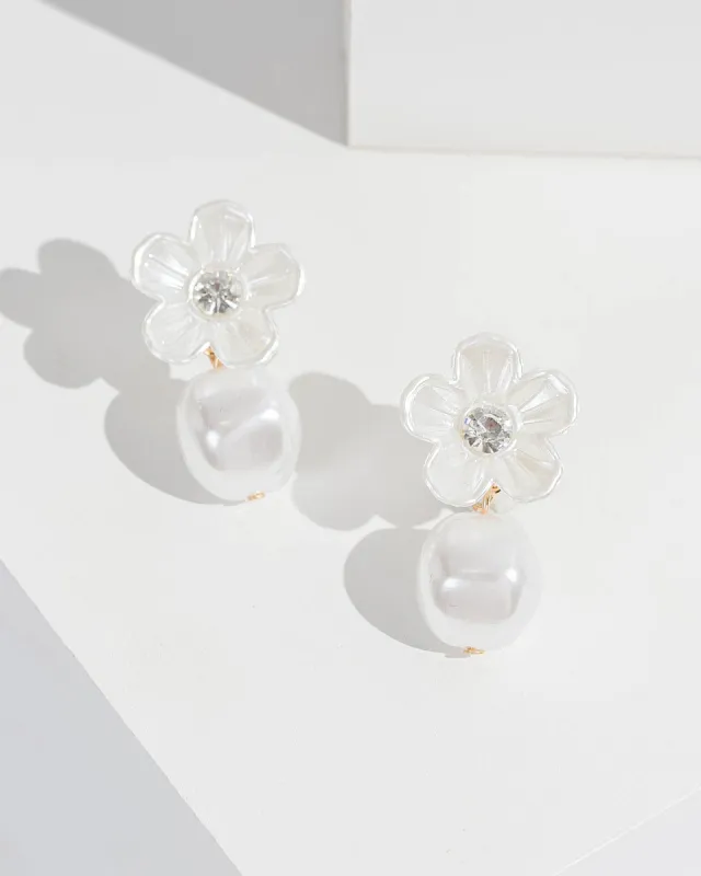 Pearl White Flower Detail Drop Earrings sold by Collete Hayman