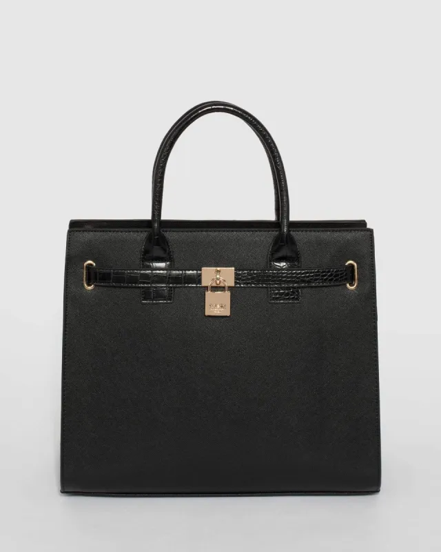 Black Mila Lock Tote Bag sold by Collete Hayman