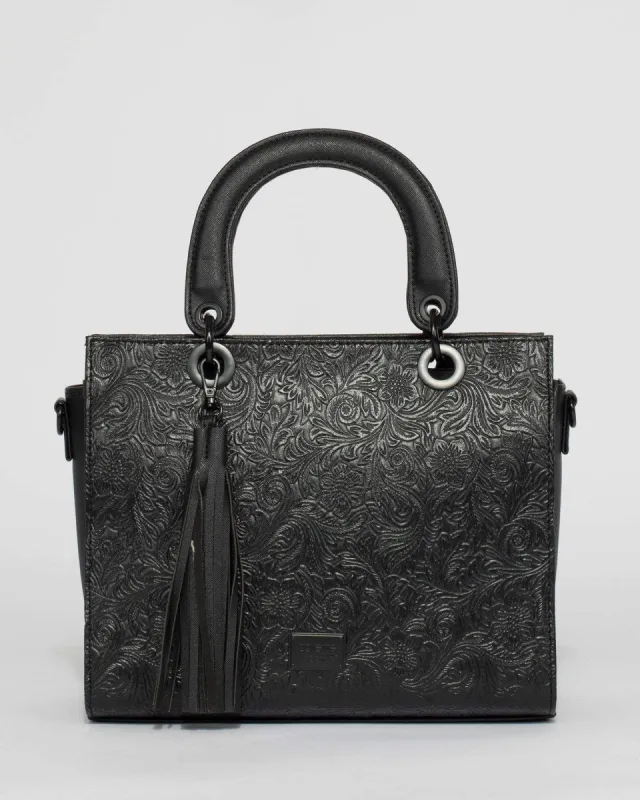 Black Ella Large Emboss Tote Bag sold by Collete Hayman