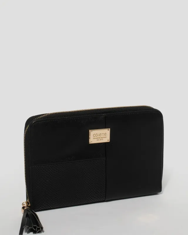 Black Talissa Panelled Travel Wallet made by Collete Hayman