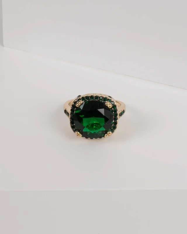 Green Gold Tone Large Diamante Stone Cocktail Ring - Small sold by Collete Hayman