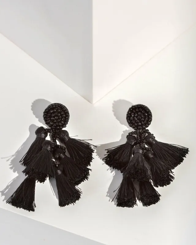 Black Beaded Tassel Drop Earrings sold by Collete Hayman